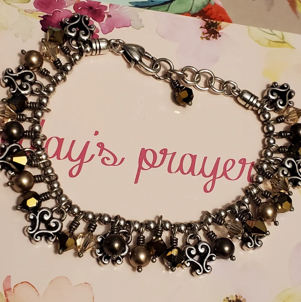 Brighton CANNES NEUTRAL Silver Mega Scroll Gold Bronze Balls Beads Bracelet